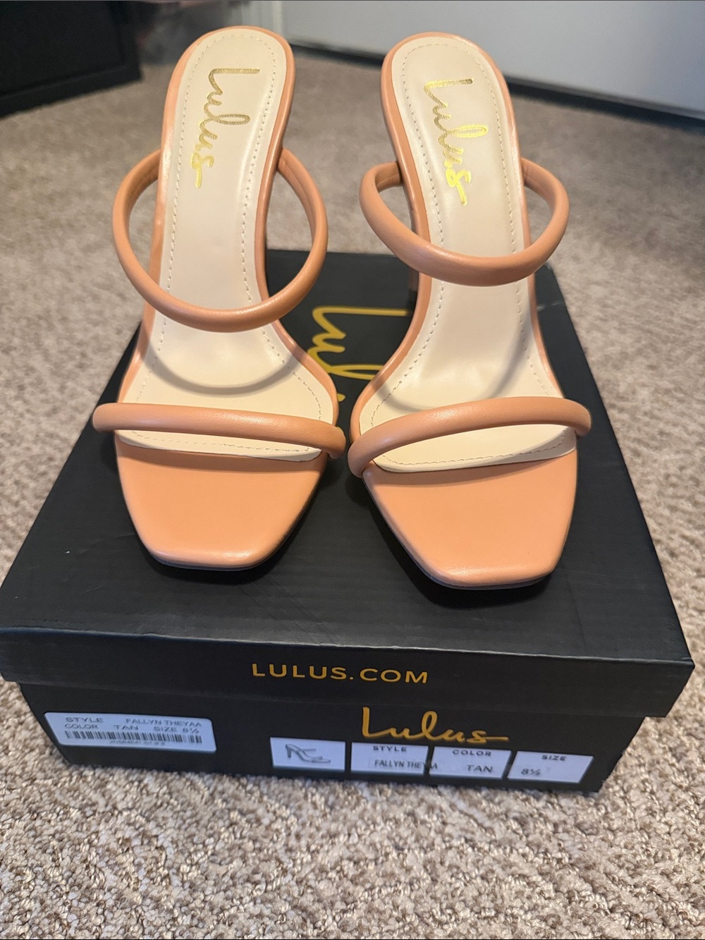 Lulu's Tan Double-Strap Square-Toe Heels